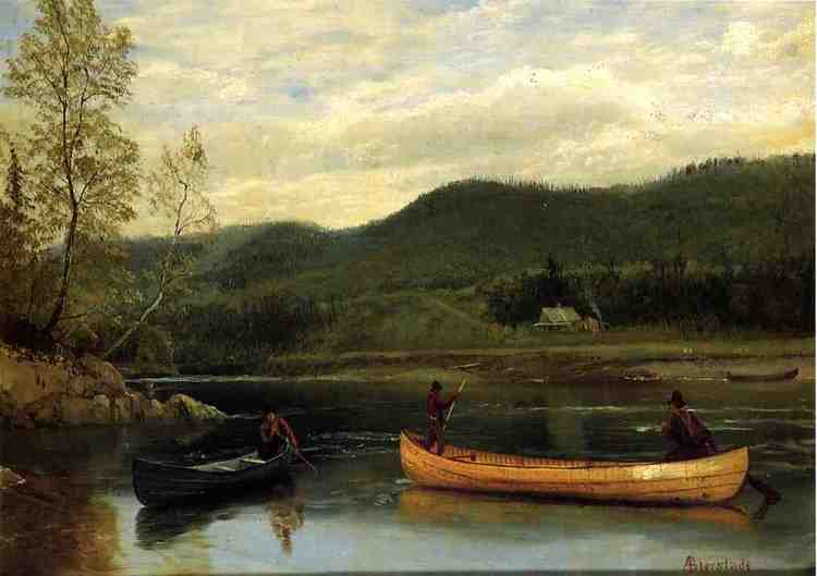 Albert Bierstadt Oil Painting Men in Two Canoes